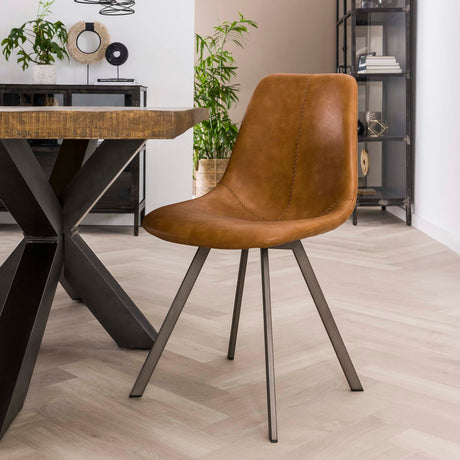 Eetkamerstoelen - Set van 4 Eetkamerstoelen Siena Saddle PU bruin - Dimehouse