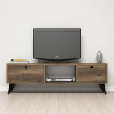 TV Meubels - TV Meubel Serenat Walnoot Zwart Melamine 138x42,6x29,5 cm - Dimehouse