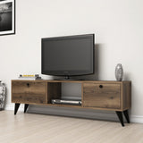 TV Meubels - TV Meubel Serenat Walnoot Zwart Melamine 138x42,6x29,5 cm - Dimehouse