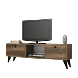 TV Meubels - TV Meubel Serenat Walnoot Zwart Melamine 138x42,6x29,5 cm - Dimehouse