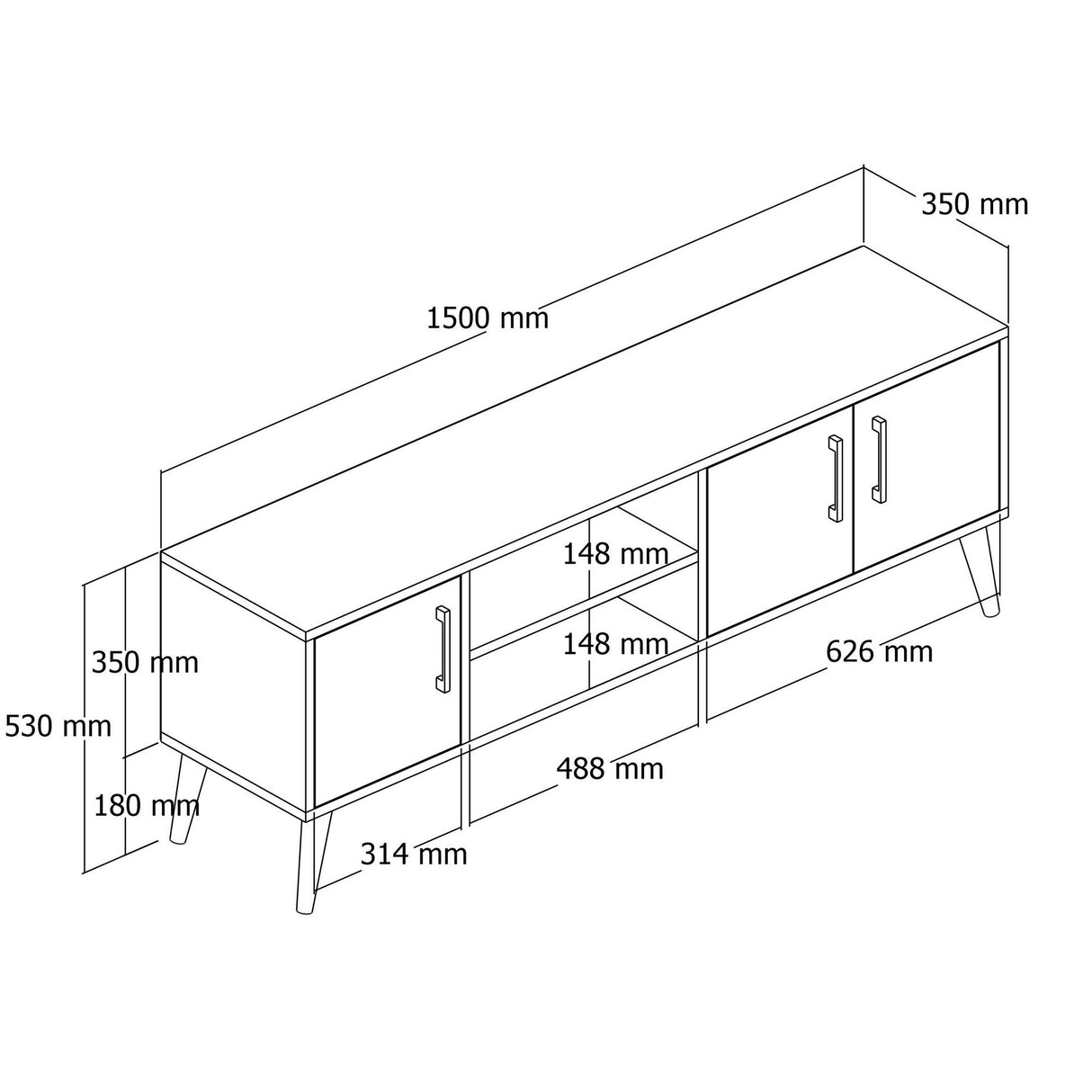 TV Meubels - TV Meubel Exxen Eik Wit Melamine 150x52x34 cm - Dimehouse