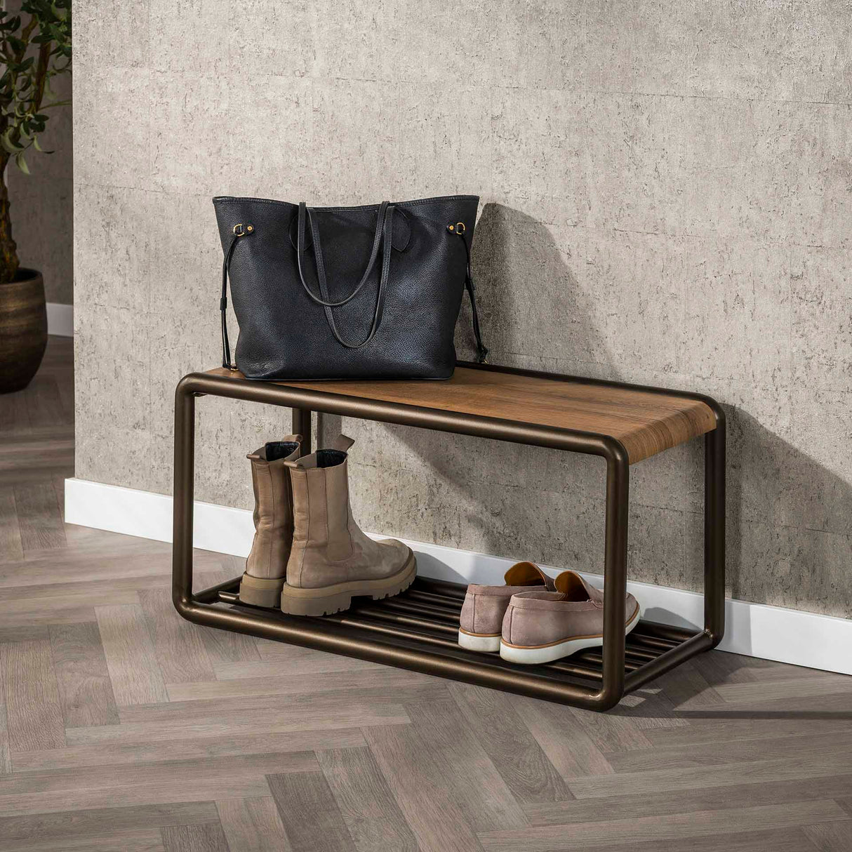 Garderobemeubelen - Schoenenbank Senna Drift brown 80x35 cm - Dimehouse
