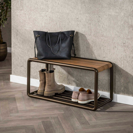 Garderobemeubelen - Schoenenbank Senna Drift brown 80x35 cm - Dimehouse