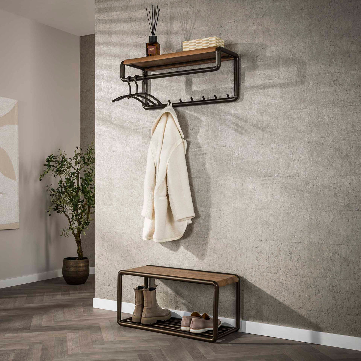 Garderobemeubelen - Schoenenbank Senna Drift brown 80x35 cm - Dimehouse