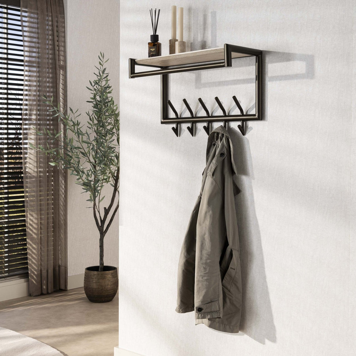 Kapstokken - Wandkapstok Aria 2x5 haken Travertine Melamine Bronskleurig - Dimehouse