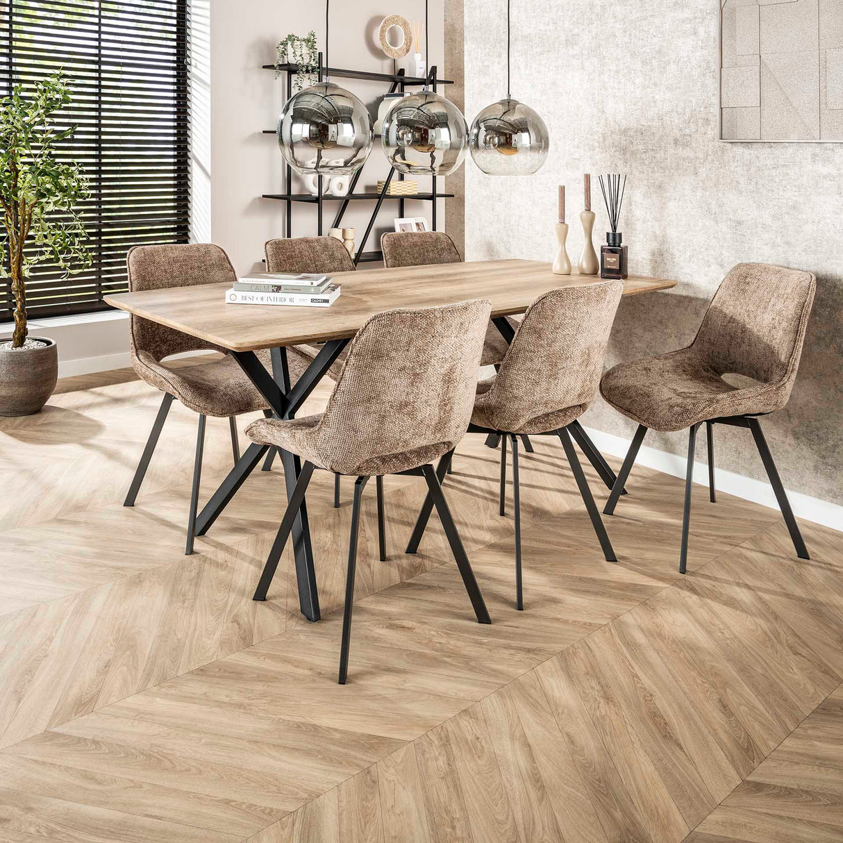 Eetkamerstoelen - Set van 4 eetkamerstoelen Riviera Rich champagne draaibaar - Dimehouse