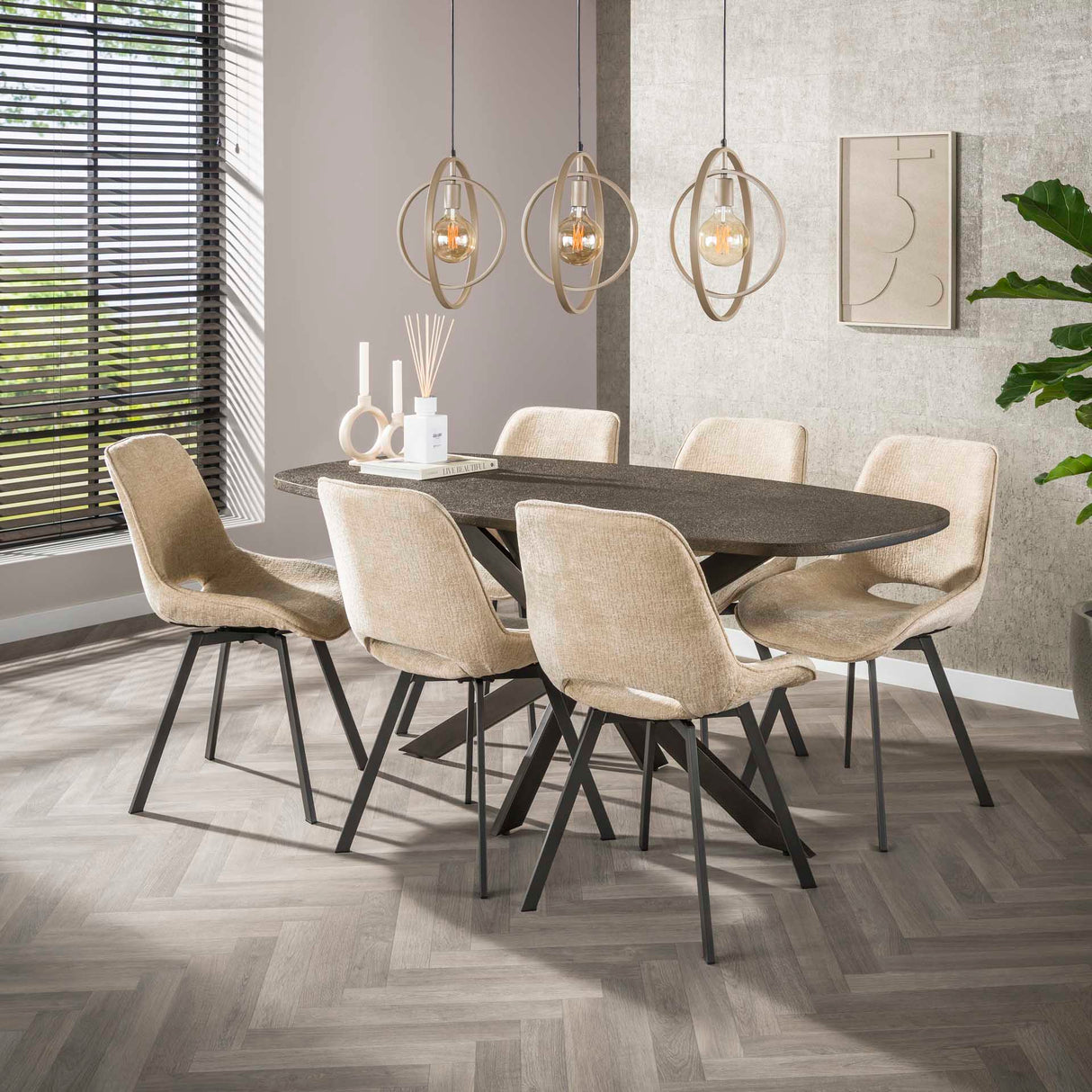 Eetkamerstoelen - Set van 4 Eetkamerstoelen Avero draaibaar Jaroq zand - Dimehouse