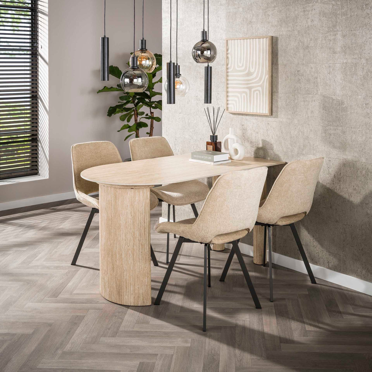 Eetkamerstoelen - Set van 4 Eetkamerstoelen Avero draaibaar Jaroq zand - Dimehouse