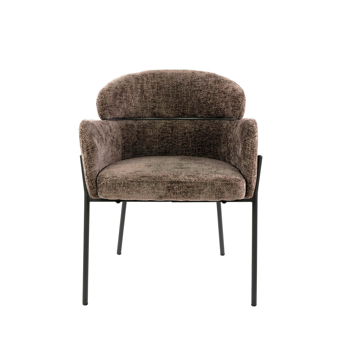 Eetkamerstoelen - Eetkamerstoel Chenille Bruin met ronde rug en arm - Lola - Dimehouse
