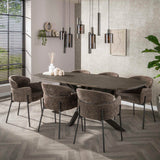 Eetkamerstoelen - Eetkamerstoel Chenille Bruin met ronde rug en arm - Lola - Dimehouse
