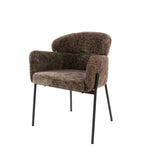 Eetkamerstoelen - Eetkamerstoel Chenille Bruin met ronde rug en arm - Lola - Dimehouse