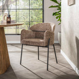 Eetkamerstoelen - Eetkamerstoel Chenille Taupe met ronde rug en arm - Lola - Dimehouse
