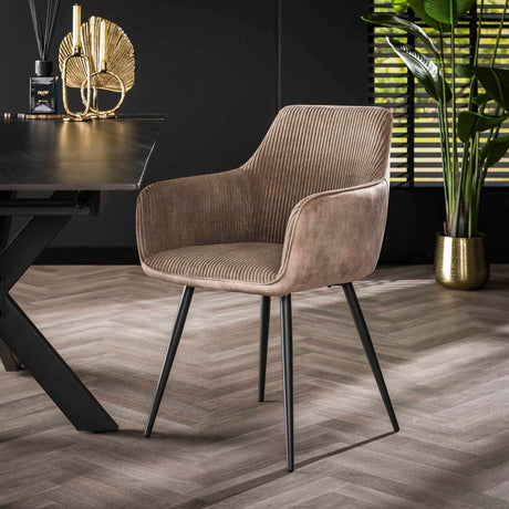 Eetkamerstoelen - Eetkamerstoel Rivo Rib Rock Zand Ribstof Zitting - Dimehouse