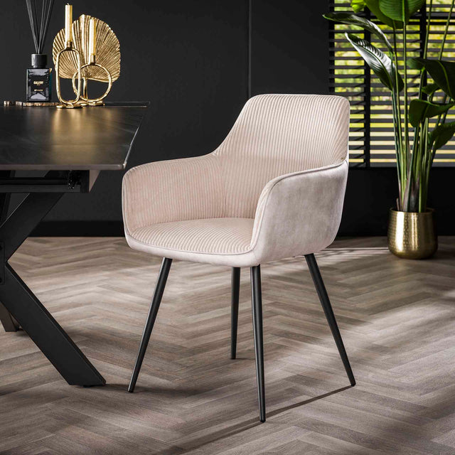 Eetkamerstoelen - Set van 2 eetkamerstoelen Rivo Rib Rock Ivoor - Dimehouse
