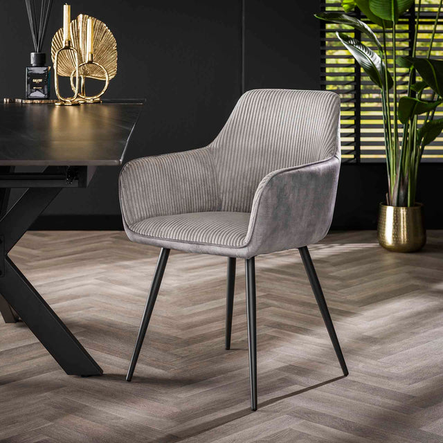 Eetkamerstoelen - Set van 2 eetkamerstoelen Rivo Rib Rock Zilver - Dimehouse