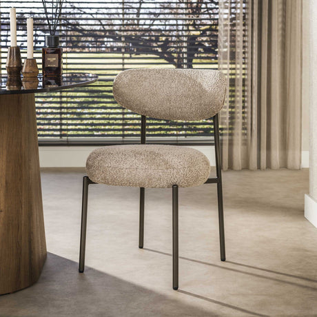 Eetkamerstoel - Set van 2 eetkamerstoelen rond bouclé zand - bruin Aero - Dimehouse