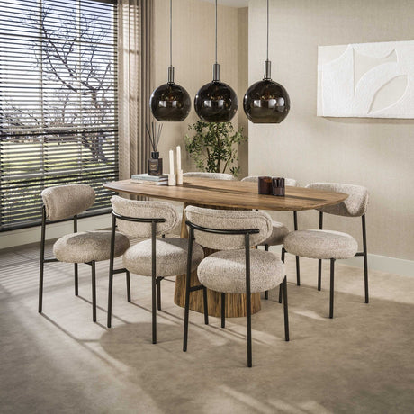 Eetkamerstoel - Set van 2 eetkamerstoelen rond bouclé zand - bruin Aero - Dimehouse