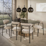 Eetkamerstoel - Set van 2 eetkamerstoelen rond bouclé zand - bruin Aero - Dimehouse