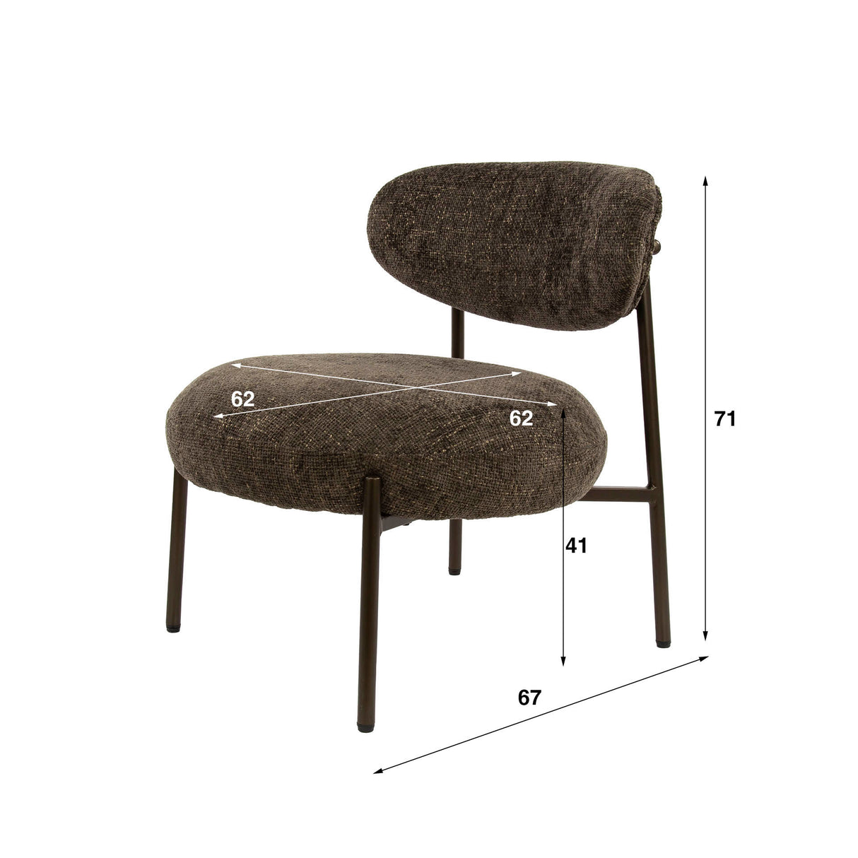 Fauteuils - Ronde Scandinavische fauteuil bruin gemêleerde stof Nova - Dimehouse