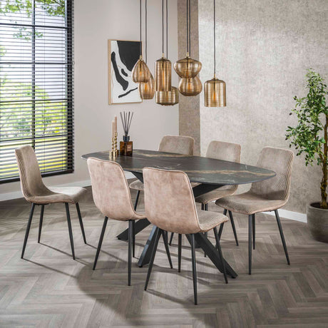 Eetkamerstoelen - Moderne Eetkamerstoel Lento Rib Rock Stof Ivoor - Dimehouse