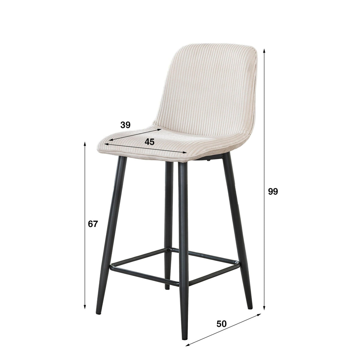 Barkrukken - Moderne Barkruk Lento Rib Rock Stof Ivoor Ribstructuur - Dimehouse