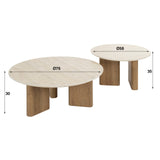 Salontafels - Set van 2 ronde salontafels Jimi travertin blad met walnoot onderstel - Dimehouse