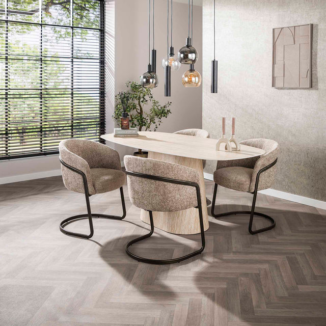 Eettafels - Moderne Eettafel Archon Keramiek Travertin 180 cm - Dimehouse
