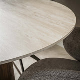 Eettafel - Ronde eettafel Jimi Ø120 cm beige travertin keramiek - Dimehouse