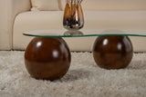 Salontafels - Organische salontafel transparant glas walnoot bolpoten Sphere 120x70 cm - Dimehouse