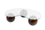 Salontafels - Organische salontafel transparant glas walnoot bolpoten Sphere 120x70 cm - Dimehouse