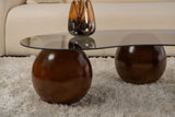 Salontafels - Organische salontafel grijs getint glas walnoot bolpoten Sphere 120x70 cm - Dimehouse