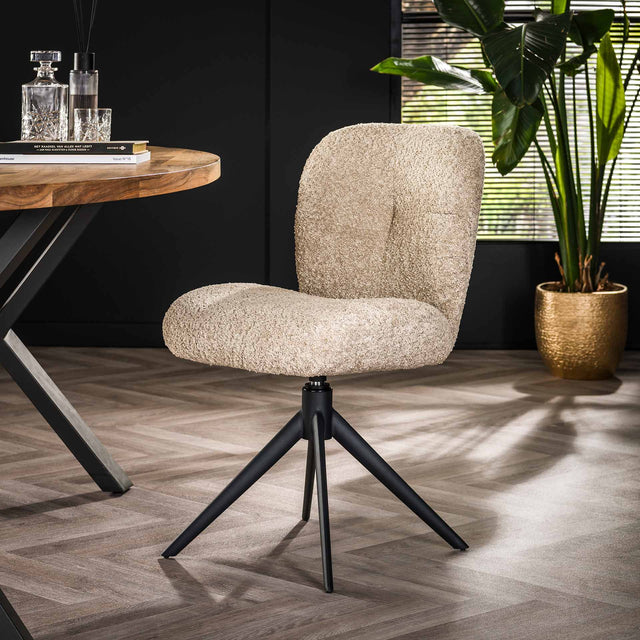 Eetkamerstoelen - Set van 2 eetkamerstoelen Lirio Bouclé zand draaibaar - Dimehouse