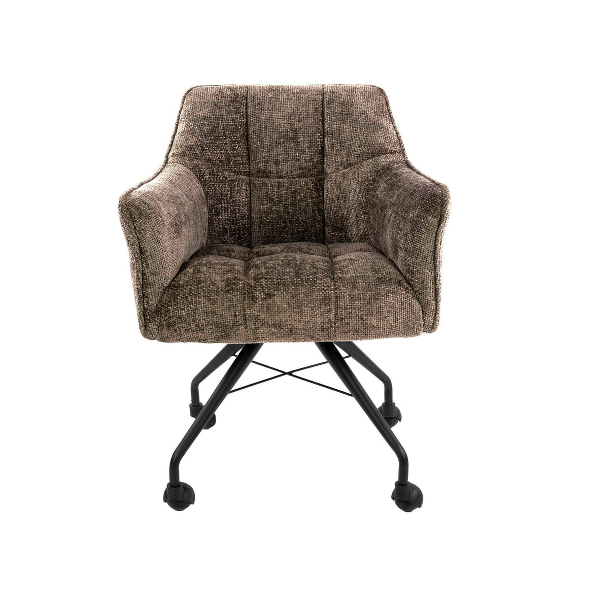 Eetkamerstoelen - Set van 2 Eetkamerstoelen Tova Stof Taupe Met Wieltjes - Dimehouse