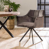 Eetkamerstoelen - Set van 2 Eetkamerstoelen Lino Velvet Antraciet Draaibaar - Dimehouse