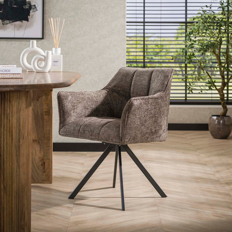 Eetkamerstoelen - Eetkamerstoel Lino Chenille Stof Rich Taupe Draaibaar - Dimehouse