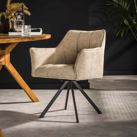 Eetkamerstoelen - Eetkamerstoel Lino Bouclé Zand Draaibaar Raster - Dimehouse