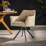 Eetkamerstoelen - Set van 2 Eetkamerstoelen Lino Bouclé Zand draaibaar Raster - Dimehouse