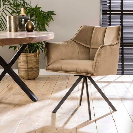 Eetkamerstoelen - Draaibare eetkamerstoel met armleuning Lino champagne velvet - Dimehouse