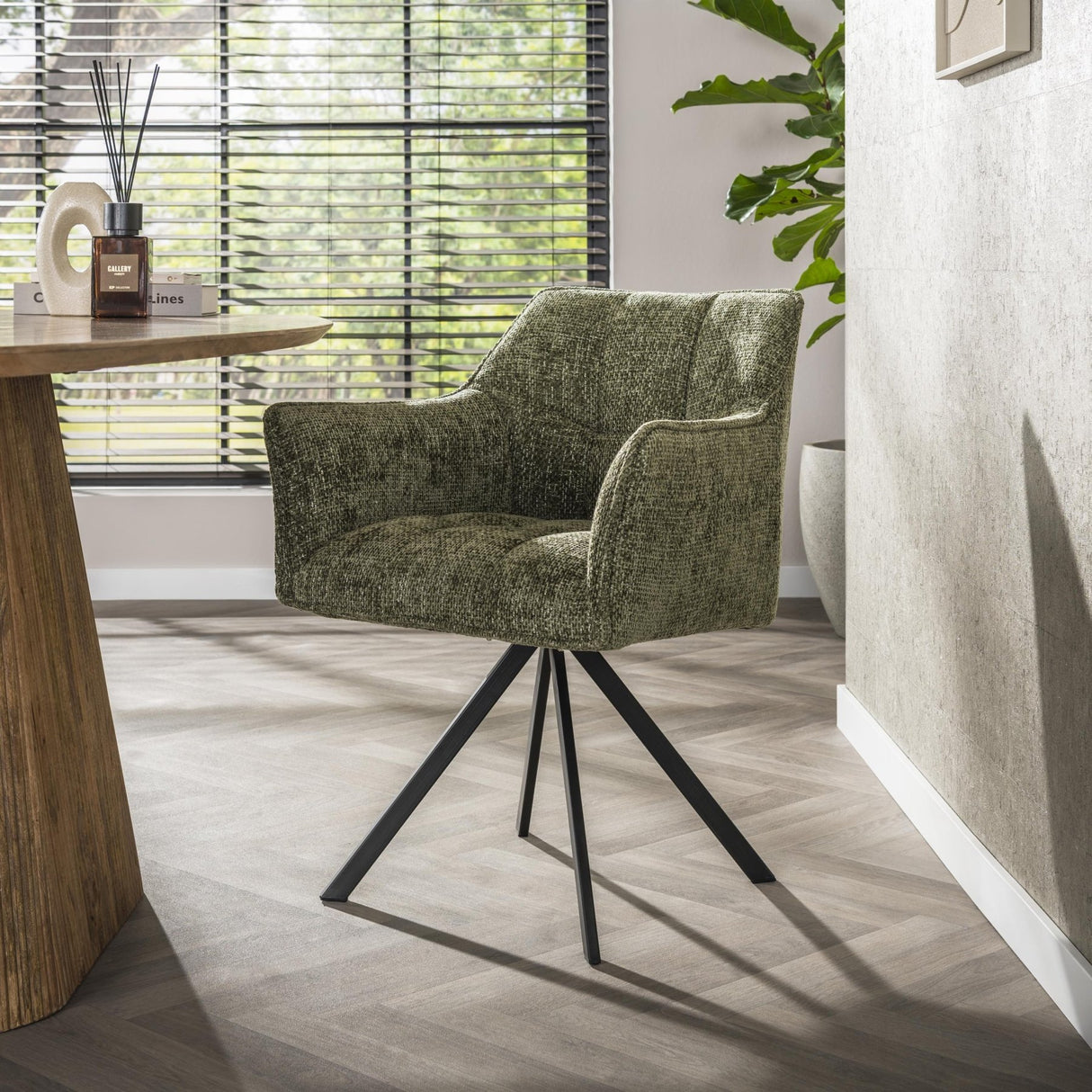 Eetkamerstoelen - Draaibare Eetkamerstoel Lino Chenille Hoven Groen - Dimehouse
