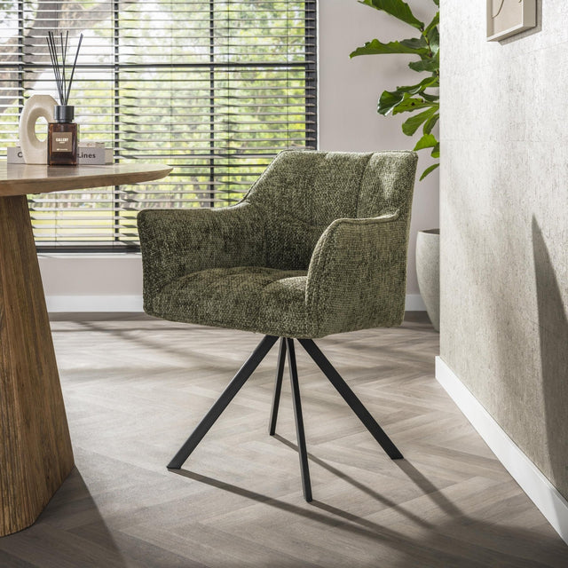 Eetkamerstoelen - Draaibare Eetkamerstoel Lino Chenille Hoven Groen - Dimehouse
