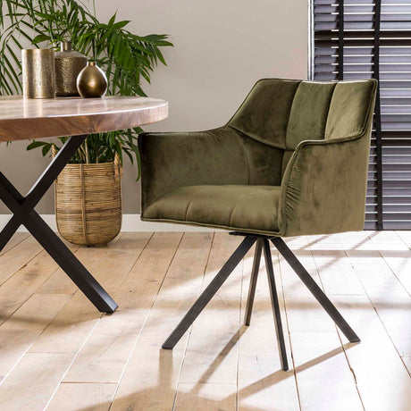 Eetkamerstoelen - Draaibare eetkamerstoel met armleuning Lino groen velvet - Dimehouse