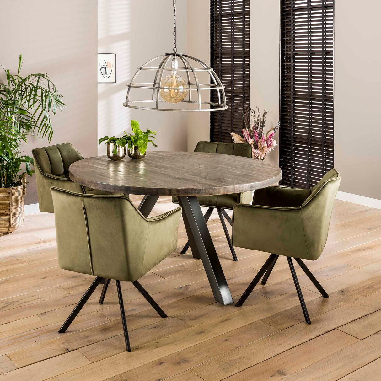 Eetkamerstoelen - Draaibare eetkamerstoel met armleuning Lino groen velvet - Dimehouse