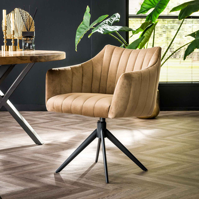 Eetkamerstoelen - Set van 2 eetkamerstoelen Monaco draaibaar Velours Champagne - Dimehouse