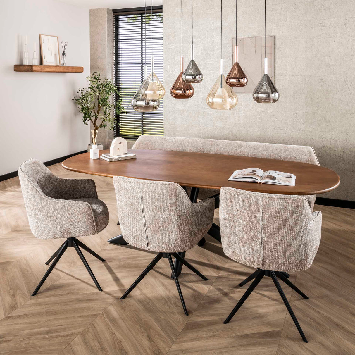 Eetkamerstoelen - Eetkamerstoel Chia Rich Stof Zand Draaibaar - Dimehouse