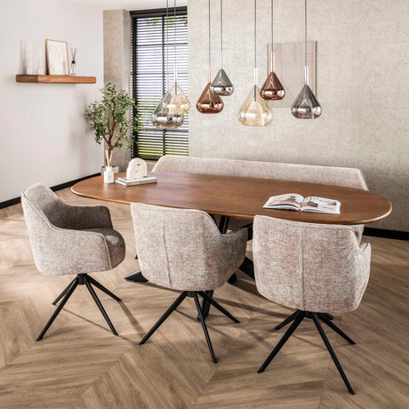 Eetkamerstoelen - Eetkamerstoel Chia Rich Stof Zand Draaibaar - Dimehouse