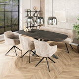 Eetkamerstoelen - Set van 2 eetkamerstoelen Chia Rich Stof Zand Draaibaar - Dimehouse