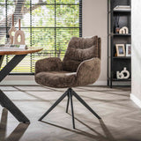 Eetkamerstoelen - Set van 2 Eetkamerstoelen Elite Taupe Chenille Stof Rich Draaibaar - Dimehouse