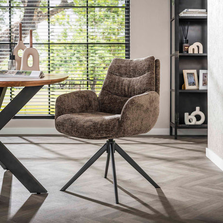 Eetkamerstoelen - Set van 2 Eetkamerstoelen Elite Taupe Chenille Stof Rich Draaibaar - Dimehouse