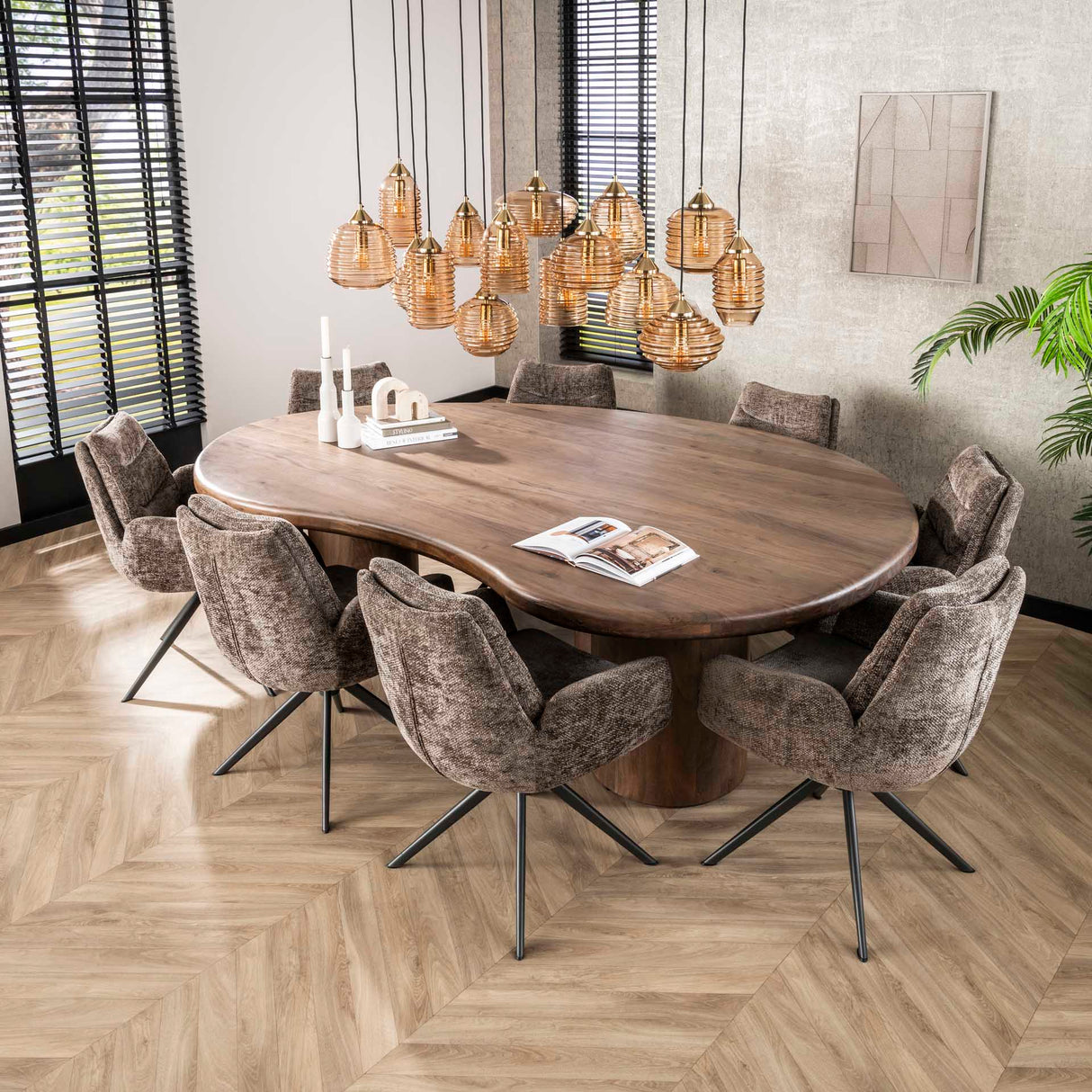 Eetkamerstoelen - Eetkamerstoel Elite Taupe Chenille Stof Rich Draaibaar - Dimehouse