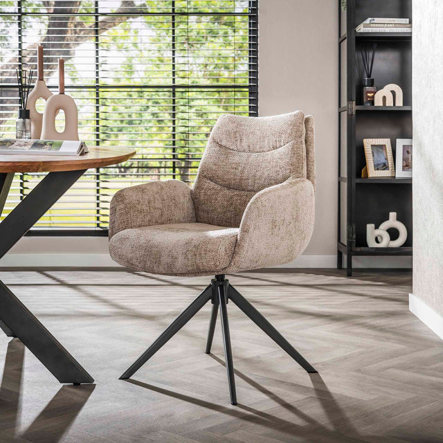 Eetkamerstoelen - Set van 2 Eetkamerstoelen Elite Zand Chenille Stof Rich Draaibaar - Dimehouse